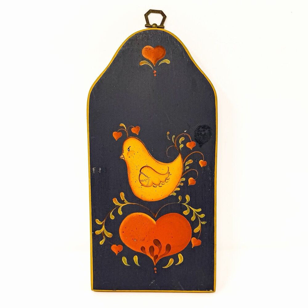 Vintage Hand Painted Grumpy Chicken Wood Wall Folk Art Primitive Farmhouse